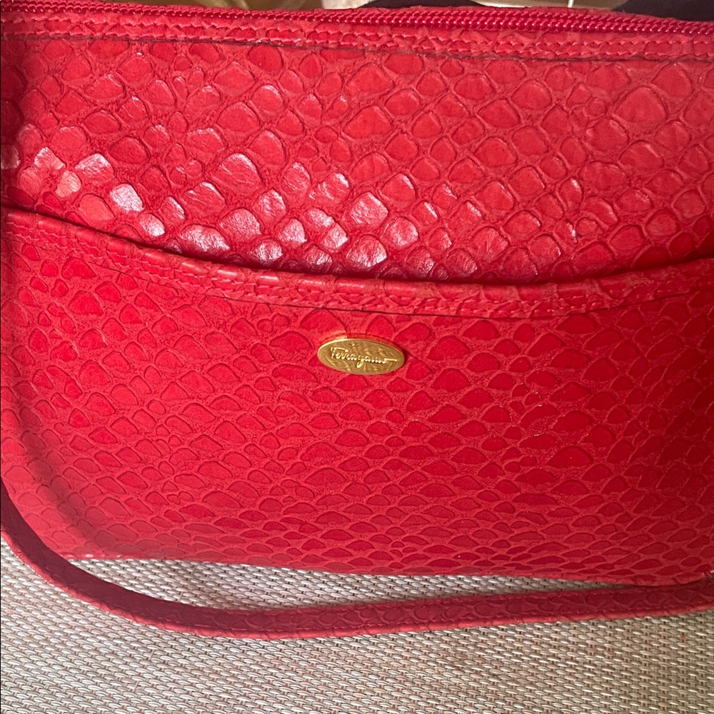 Salvatore Ferragamo Snake leather Red Textured Crossbody Bag Italy